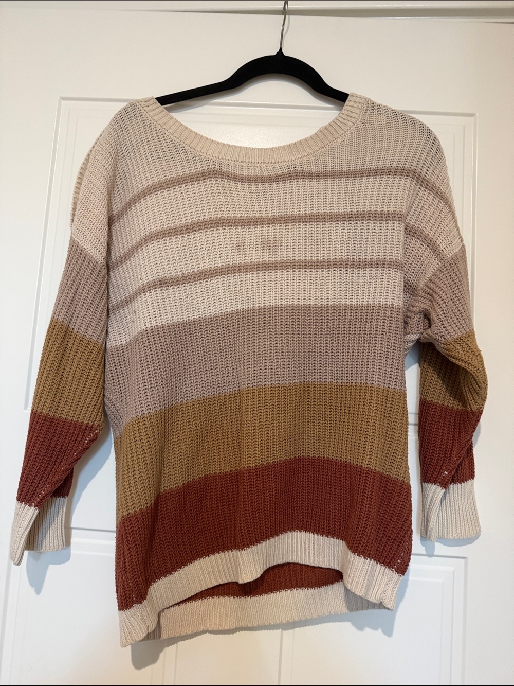 Striped Fall Knit Sweater - Cream, Tan & Rust